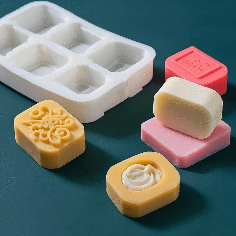 Custom silicone soap mold with finished bars